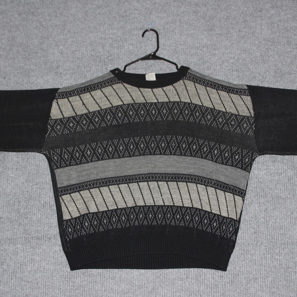 VIERA 50 Mens Black Gray Geometric Pattern Knit Sweater‎ Size XL